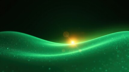 Poster - Abstract Green Landscape with Glowing Sunburst at Horizon