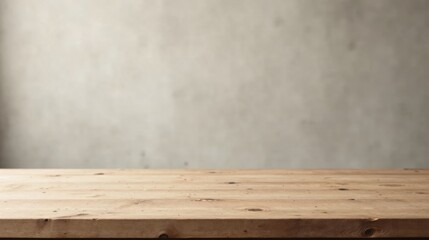 Poster - Empty light brown wooden table against a blurred neutral gray background, ideal for product display or montage