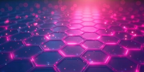 Aufkleber - Abstract Pink and Blue Hexagonal Grid with Glowing Particles