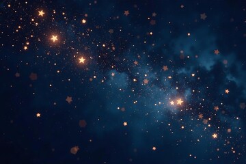 Wall Mural - Glowing gold stars scattered on dark sky, celestial theme, glowing, night