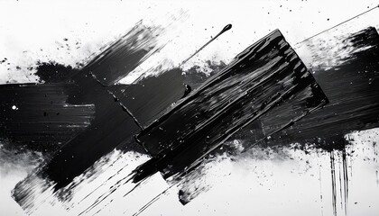 Aufkleber - dynamic black brushstroke abstraction with textured splashes on white background, modern minimalist art for decor, digital painting aesthetic