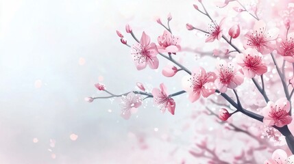 Wall Mural - charming acrylic brush-painted floral design with soft pastel flowers and flowing stems.