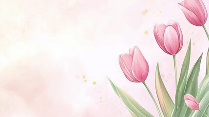 Wall Mural - classic floral frame with hand-painted acrylic tulips and soft pastel hues for a summer project.