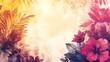 © Almahyra - Tropical floral frame with hibiscus and palm leaves on textured background.