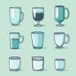 © TatChong - Assorted drinkware illustration featuring mugs glasses and a mason jar.
