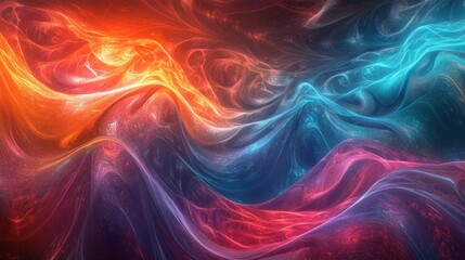 Wall Mural - ocean of fractal light patterns, glowing waves in motion, vibrant and soft colors, music-inspired ba