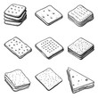 © TatChong - Hand-Drawn Assortment of Crackers and Cracker Sandwiches in Black and White