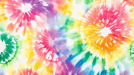 Wall Mural - white background with tie-dye designs in rainbow colors. the design is made of watercolor