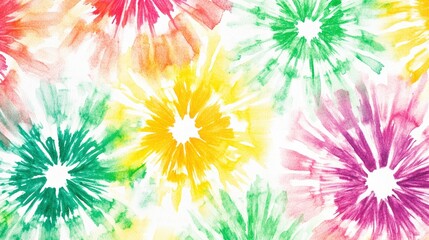 Wall Mural - white background with tie-dye designs in rainbow colors. the design is made of watercolor