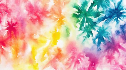 Wall Mural - white background with tie-dye designs in rainbow colors. the design is made of watercolor