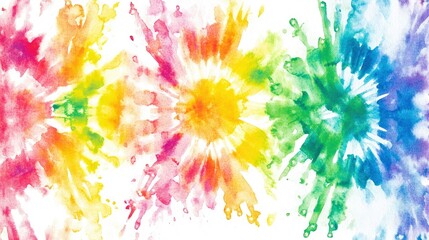 Wall Mural - white background with tie-dye designs in rainbow colors. the design is made of watercolor