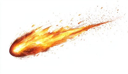Fiery Meteoroid Streaking Across White Background