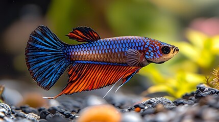 Wall Mural - Captivating Betta Fish Gracefully Swimming in Vibrant Underwater Realm