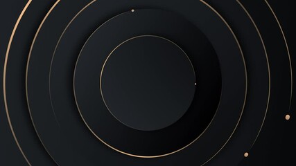 Wall Mural - 4k black grey golden gradient seamless looped animated background. 3d circle rings minimal animation