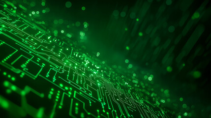 Green Glowing Circuit Board Background