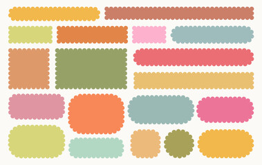 Wall Mural - set of hand drawn doodle blank frames. colored geometric cloud, wavy, ribbed text box. empty speech 