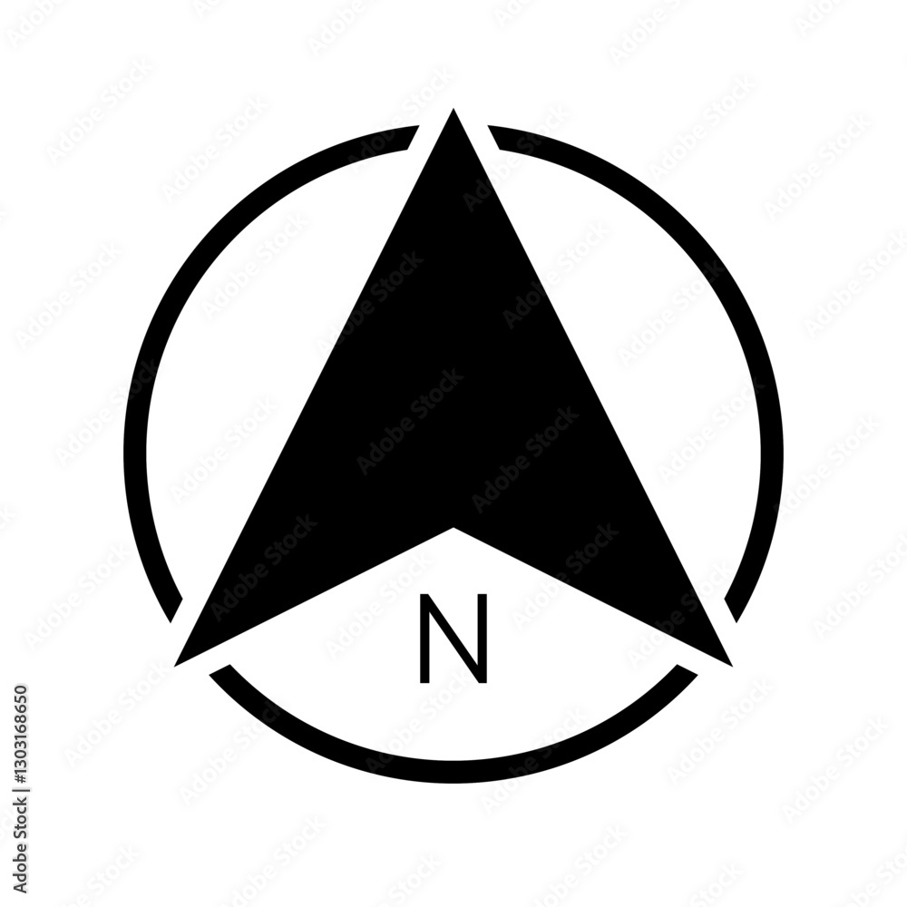 Architectural north arrow and compass navigation icon symbol on ...