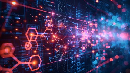 Wall Mural - futuristic illustration showing connected networks and digital data flow