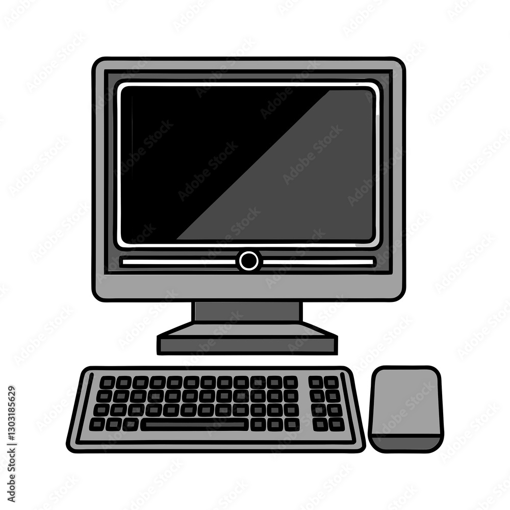 computer monitor with keyboard. realistic desktop computer icon. modern ...