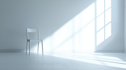 Aufkleber - A single chair in the middle of an empty white room with soft lighting