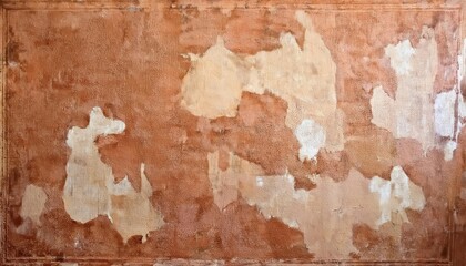 Poster - aged peeling plaster wall texture with earthy ochre and terracotta tones, rustic weathered surface for vintage background