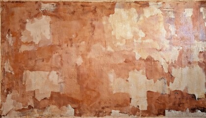 Poster - aged peeling plaster wall texture with earthy ochre and terracotta tones, rustic weathered surface for vintage background