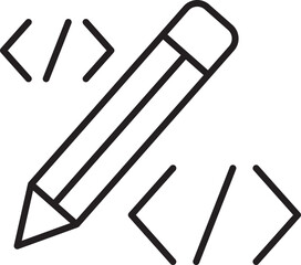 Code editing icon with pencil and brackets line icon