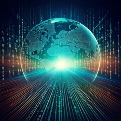 abstract technology world of internet digital network with binary code, global technology concept