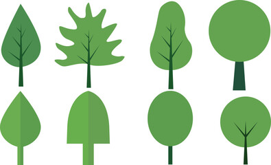 set of tree and leaf collection hand drawn flat design vector element. botanical set of bare trees a