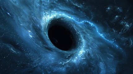 Abstract black hole with a nebula in the background Abstract space with a black hole and swirling light
