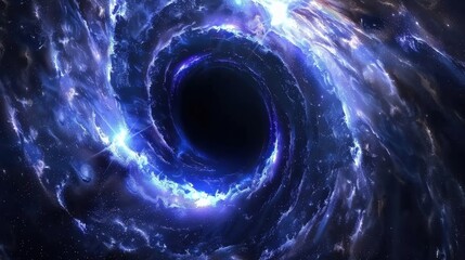 Abstract black hole with a glowing aura Abstract universe with a black hole and cosmic swirls