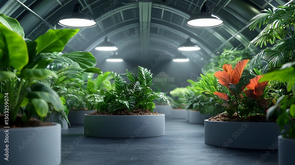 Innovative biotech greenhouse filled with plants that dynamically ...