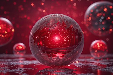 Wall Mural - Vibrant Red Background with Glowing Light Orbs for Dynamic Digital Innovation
