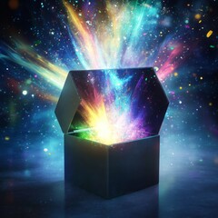 Poster - Unleashing Imagination: An Open Box Revealing a Universe of Colorful Light and Cosmic Wonder in Creative Visual Art