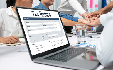 Aufkleber - Online tax return form for submitting individual income tax return form brisk on the internet website. Government web for tax payment and return. Taxation technology concept.