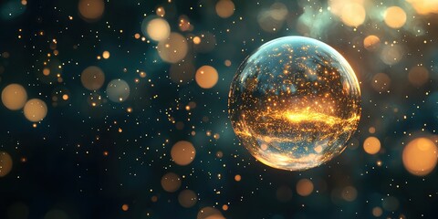 Wall Mural - floating bokeh-lit celestial sphere glowing with warmth