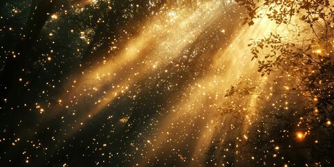 Wall Mural - golden sunbeams illuminating a hidden forest clearing, enhancing its enchantment