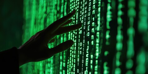 Hand analyzing encrypted data streams for potential breaches.