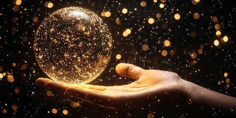Wall Mural - hand cradling a luminous ball filled with twinkling stars