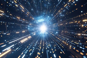 Wall Mural - Emerging Deep Space Technology Particle Mesh Against Abstract Background