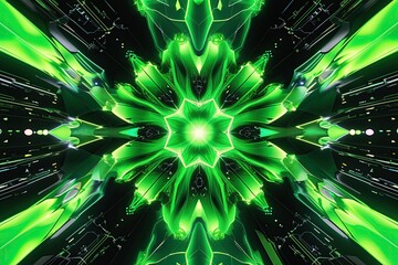 Wall Mural - Neon Green Abstract Shapes Kaleidoscope and Dynamic Data Visualization Insights