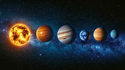 Wall Mural - solar system with sun, planets and milky way.