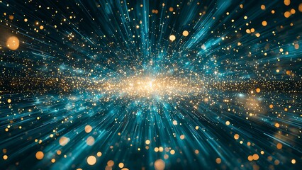 Wall Mural - a captivating visual of a vibrant galaxy featuring a central bright light surrounded by radiant bursts and numerous shining particles.