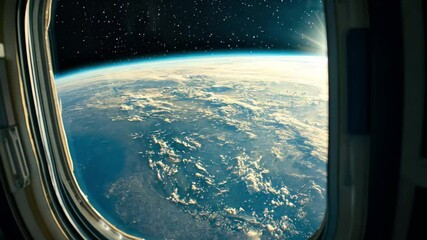Wall Mural - view of earth from a spacecraft drifting in outer space with vibrant sunlight illuminating the horiz