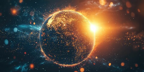Wall Mural - warmly glowing celestial sphere symbolizing a digital world