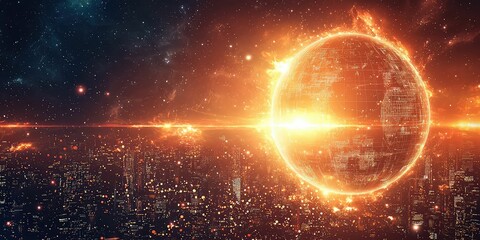 Wall Mural - warmly glowing celestial sphere symbolizing a digital world