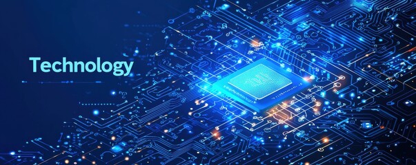 Wall Mural - abstract blue technology background with dynamic data and light effect elements