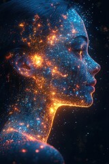 Wall Mural - abstract digital profile of a human composed of intricate glowing circuits
