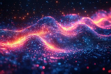Wall Mural - abstract futuristic digital landscape illuminated by pink particles