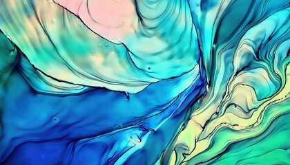 Aufkleber - fluid abstract pattern with blue, turquoise, and beige marbling, organic flow, elegant texture for background and creative design

